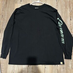 Carhartt Black Long Sleeve Tee with Green Sleeve Design